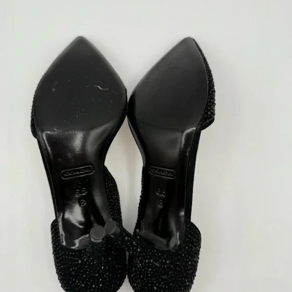 COACH Camille Heels Black Suede Rhinestone Pointed Toe Pumps 6.5 - Picture 15 of 16